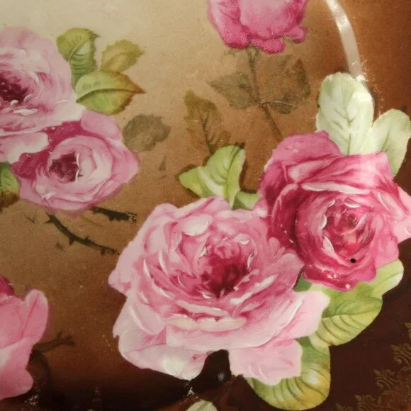 Vintage Antique 1800s 1900s Plate, CT Carl Tielsch Austria Pink and Brown Rose - Picture 2 of 10